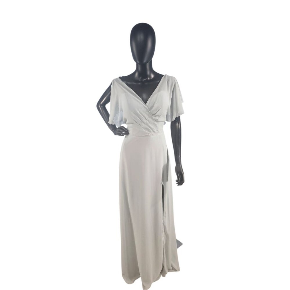 NWOT Seaglass Chiffon Flutter Sleeve A-Line Maxi Formal Dress - Mori Lee